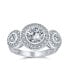 ფოტო #1 პროდუქტის Art Deco Style Past Present Future Three Stone Circlet Halo AAA Cubic Zirconia Round Solitaire Engagement Ring For Women .925 Sterling Silver