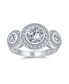 ფოტო #1 პროდუქტის Art Deco Style Past Present Future Three Stone Circlet Halo AAA Cubic Zirconia Round Solitaire Engagement Ring For Women .925 Sterling Silver