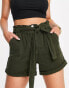 New Look paperbag shorts in khaki Зеленый, 32 - фото #1