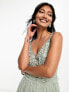 Maya Bridesmaid maxi tulle dress with tonal delicate sequin and full skirt in sage green co ord