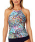 ფოტო #1 პროდუქტის Women's Printed High-Neck Tankini Top