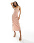 Pretty Lavish contrast trim satin slip midaxi dress in tan blush Hellbraun-Rosé/Butter, 40 - фото #1