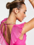 Фото #3 товара ASOS DESIGN plisse layered mini dress with cut out bodice detail in hot pink