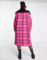 Miss Selfridge check mongolian faux fur collar long coat in pink