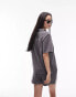 Фото #3 товара Topshop co-ord tonic short sleeve shirt in charcoal