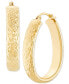 ფოტო #3 პროდუქტის Textured Oval Tube Medium Hoop Earrings in 14k Gold