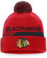 Фото #3 товара Men's Fanatics Branded Red/Black Chicago Blackhawks Authentic Pro Team Locker Room Cuffed Knit Hat With Pom