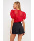 Фото #2 товара Women's Plaid Sheer Puff Sleeve Top