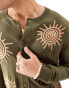 ASOS DESIGN knitted cardigan in khaki with sun embroidery