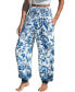 Women's Blue & White Floral Smocked Waist Tapered Leg Pants