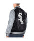 ფოტო #2 პროდუქტის Men's Black, Silver Chicago White Sox Varsity Satin Full-Snap Jacket