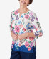 Women's In Full Bloom Floral Butterfly Border Split Neck Top