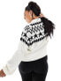 Threadbare Plus Ski high neck printed jumper with fringing in monochrome Черно-белый, 52 - фото #5