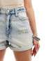 River Island bleached denim short in light blue