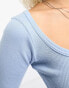 Daisy Street basics 2 pack wide scoop neck crop top in soft blue and chocolate