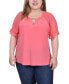 Фото #1 товара Plus Size Short Ruffle Sleeve Top with Rhinestones