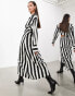 Фото #4 товара ASOS EDITION satin long sleeve shirt dress in monochrome stripe