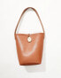 ASOS DESIGN molten hardware button detail bucket bag in brown