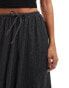 Pull&Bear textured wide leg drawstring trouser in charcoal grey