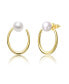 ფოტო #1 პროდუქტის Sterling Silver 14k Yellow Gold Plated with White Freshwater Pearl Oblong Oval Halo Hoop Dangle Earrings