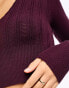 Фото #6 товара Pacsun pointelle long sleeve v-neck top in wine