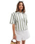 ASOS DESIGN short sleeve cropped shirt in khaki stripe