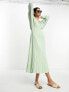 ASOS DESIGN seersucker wrap front batwing midaxi dress in sage green