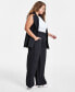 Фото #3 товара Trendy Plus Size Pinstriped Wide-Leg Pants, Created for Macy's