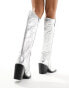 Фото #8 товара Public Desire Austine knee boot with western stitching in metallic silver