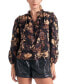 ფოტო #1 პროდუქტის Women's Cotton Floral-Print Ruffled Split-Neck Top