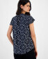 Women's Split-Neck Flutter-Sleeve Printed Top