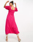 Mango puff sleeve twist front midi dress in pink