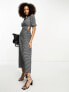 ASOS DESIGN puff sleeve smock midi dress with cut out side in mono check