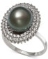 Фото #1 товара Black Cultured Tahitian Pearl (10mm) & Cubic Zirconia Ring in Sterling Silver