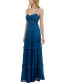 Juniors' Crushed Satin Ruched Ruffled Maxi Dress Синий, XS - фото #3