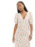 Glamorous v neck midi tea dress in red daisy print