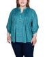 Фото #1 товара Plus Size 3/4 Sleeve Roll Tab Y Neck Top