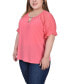 Фото #3 товара Plus Size Short Ruffle Sleeve Top with Rhinestones