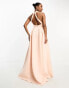 ASOS DESIGN Petite halter v neck premium maxi dress with exaggerated outer skirt in peach pink