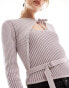 Reclaimed Vintage ribbed tie detail top with asymmetric hem in pink