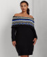 Фото #4 товара Plus Size Off-The-Shoulder Fair Isle Sweater Dress
