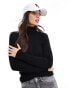 Pieces roll neck knitted long sleeve top in black