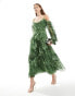 ASOS DESIGN ruffle midi dress with open sleeves and ties in green floral print