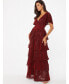 Women's Tiered Skirt & Frill Sleeve Glitter Evening Dress