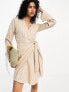 Vila linen touch wrap front mini dress in beige