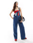 Tommy Jeans retro flag dungarees in mid wash