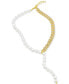 Фото #2 товара ADORNIA 14k Gold-Plated Pavé Chain & Mother-of-Pearl Asymmetrical Lariat Necklace, 15" + 2" extender