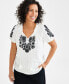 Фото #1 товара Petite Vacay Embroidered Tassel-Tie Top, Created for Macy's