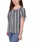 ფოტო #3 პროდუქტის Petite Size Short Ruched Sleeve Top with Pleats