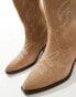 Stradivarius leather cowboy boot in beige